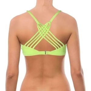 (NWT) GO by Gossip Barlette Ruched Strappy-Back Bikini Top Lime Green Size S